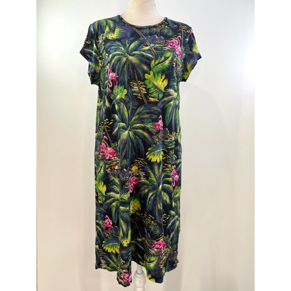 Polo Ralph Lauren Tee Shirt Dress Tropical Flamingos Palms Printed Motif Viscose